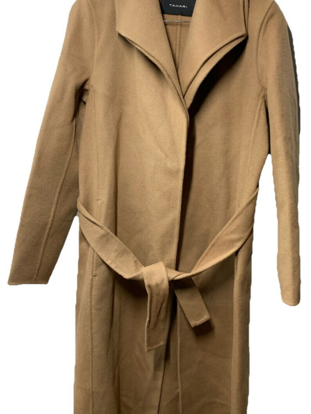 Tahari Women's Marla Wool-Blend Wrap Coat Long Sleeve Elegant Size XS Caramel